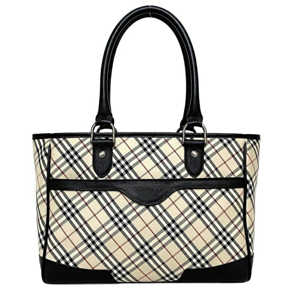 Burberry Tote Bag Beige Black Check Nova Handbag Canvas Leather BURBERRY Wome...